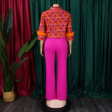Women's Print Shirt Wide Leg Pants African Two-Piece Set