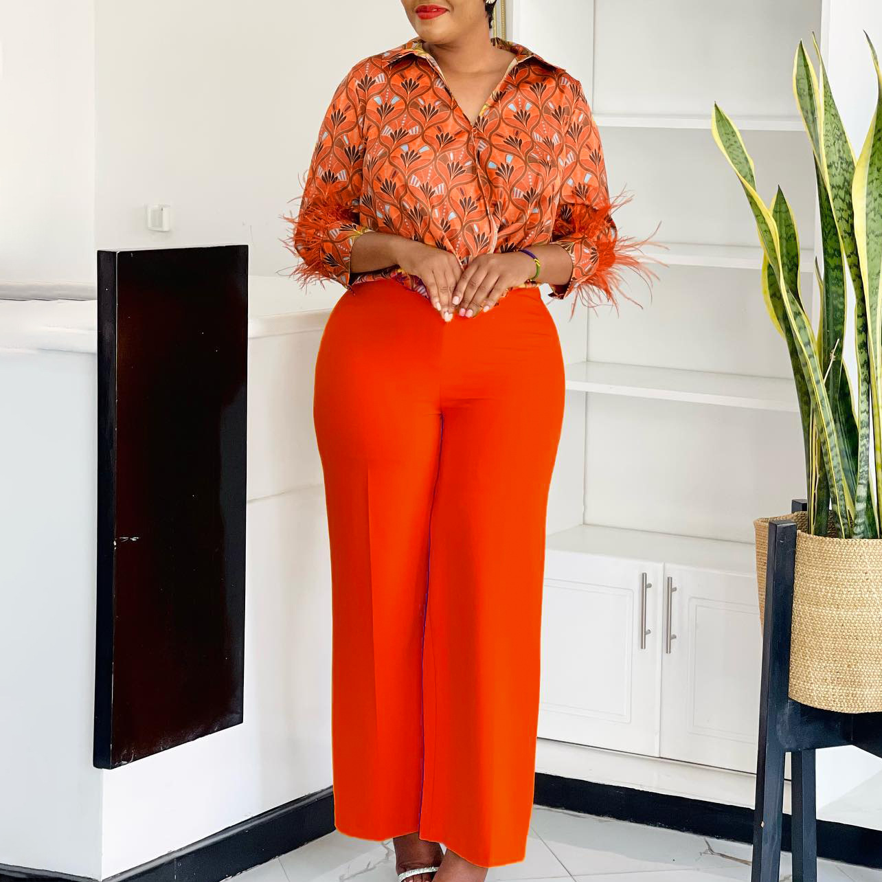 Women's Print Shirt Wide Leg Pants African Two-Piece Set