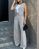 Women's Fashion Solid Color Suit Slim Vest Wide Leg Pants Casual Set