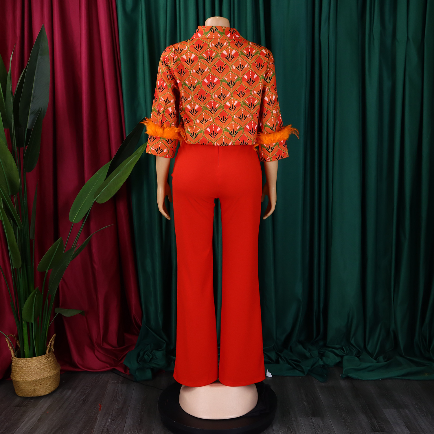 Women's Print Shirt Wide Leg Pants African Two-Piece Set