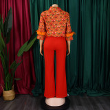Women's Print Shirt Wide Leg Pants African Two-Piece Set