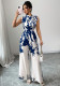 Women's Spring Summer Holidays Chic Print Sleeveless Tie Waist Wide Leg Jumpsuit