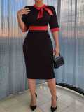 Women's Fashion Elegant Summer Round Neck Short Sleeve Plus Size Career Dress