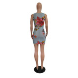 Women's Sexy Hollow Out Sleeveless Lace-Up Round Neck Dress