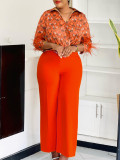 Women's Print Shirt Wide Leg Pants African Two-Piece Set