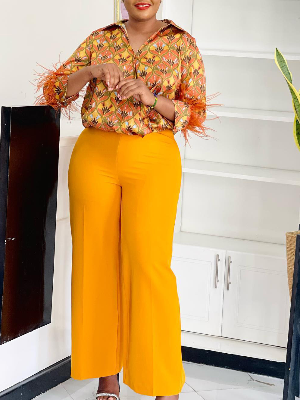 Women's Print Shirt Wide Leg Pants African Two-Piece Set