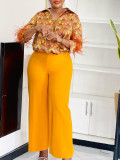 Women's Print Shirt Wide Leg Pants African Two-Piece Set