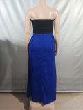Women's Fashion Washed Solid Color Drawstring High Waist Ruffle Long Denim Skirt