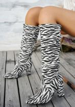 Zebra Print Block Heel Knee High Boots Plus Size High Heel Trendy Boots Zebra Print Block Heel Knee High Boots Plus Size High Heel Trendy Boots