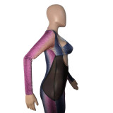 Women's Zipper Sexy Mesh Patchwork Jumpsuit
