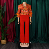 Women's Print Shirt Wide Leg Pants African Two-Piece Set