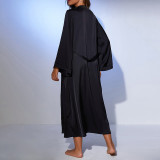 Loose Long Tie Waist Satin Robe Sexy Leopard Print Plus Size Bathrobe