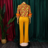 Women's Print Shirt Wide Leg Pants African Two-Piece Set