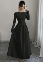 Women Fashion Elegant Black Round Neck Long Sleeve Dress Women Fashion Elegant Black Round Neck Long Sleeve Dress