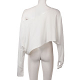 Women's Solid Color Slash Shoulder Long Sleeve Irregular Short Crop Loose Casual Fashion Pullover T-Shirt