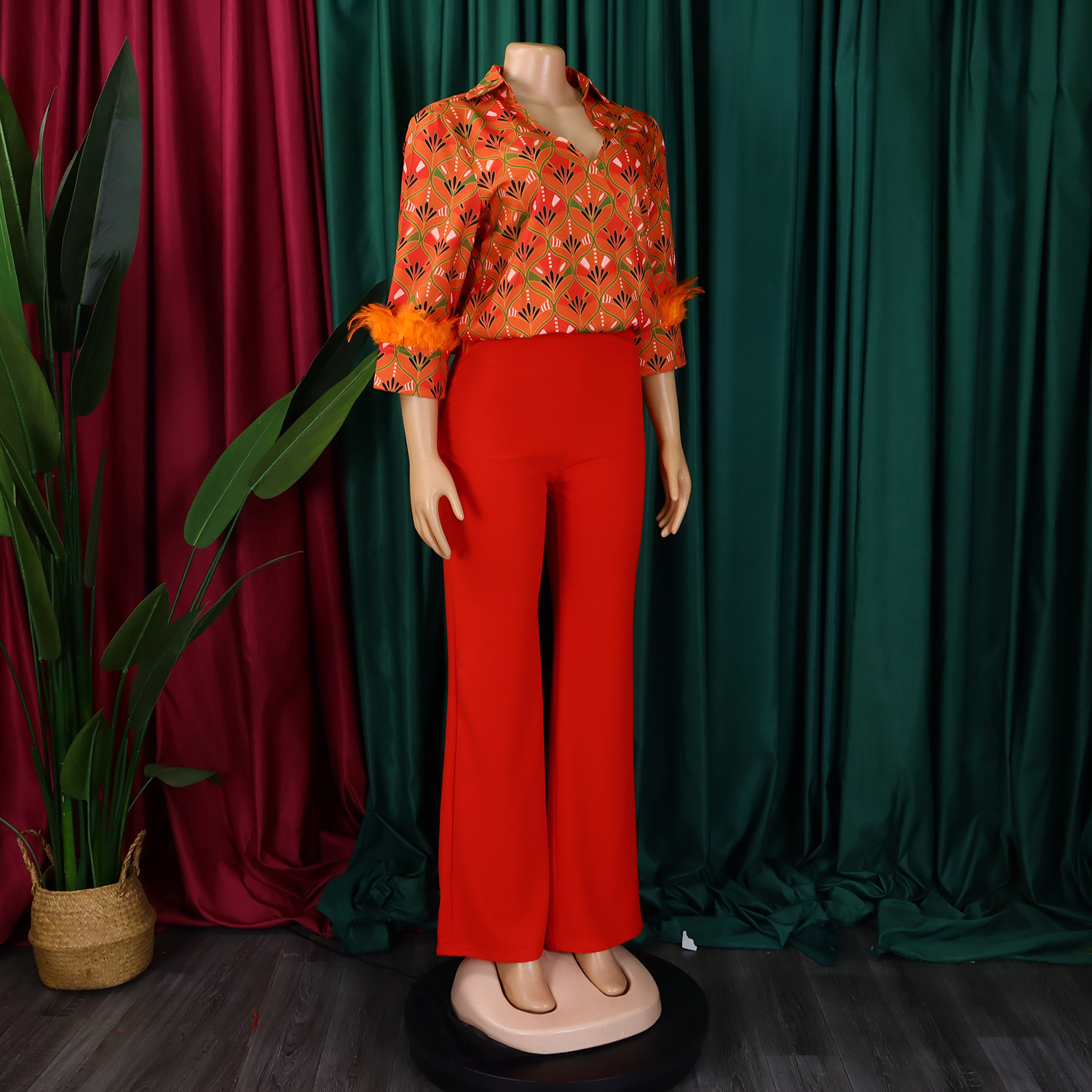 Women's Print Shirt Wide Leg Pants African Two-Piece Set