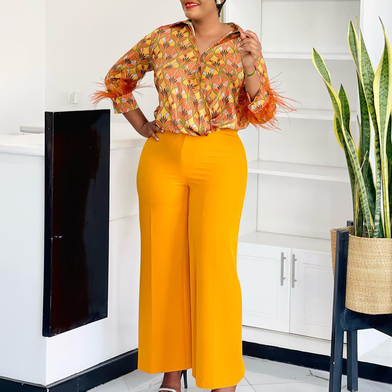 Women's Print Shirt Wide Leg Pants African Two-Piece Set