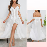 Women's Lace Trim Mesh Low Back Strap Nightgown