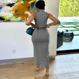 Women's Autumn Winter Fashion Single Breasted Sleeveless Halter Neck Stretch Long Dress