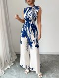 Women's Spring Summer Holidays Chic Print Sleeveless Tie Waist Wide Leg Jumpsuit