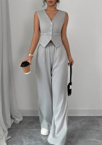 Women's Spring Summer Chic Button Sleeveless Vest Pants Set