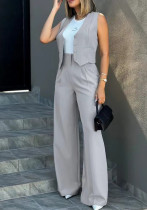 Women's Fashion Solid Color Suit Slim Vest Wide Leg Pants Casual Set