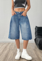 Loose Wide Leg Denim Mid-Length Shorts