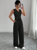 Women's Spring Summer Chic Button Sleeveless Vest Pants Set