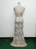 Women Beaded Sequined Wrap Dinner Party Evening Dress