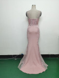 Sexy Strap Rhinestone Chain Fishbone Lace Evening Dress
