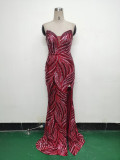 Women Beaded Sequined Wrap Dinner Party Evening Dress
