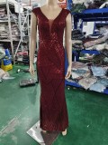 Sequin Fishtail Long Dress Elegant Formal Party Evening Dress