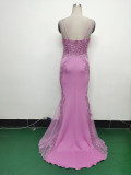Sexy Strap Rhinestone Chain Fishbone Lace Evening Dress