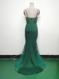 Sexy Strap Rhinestone Chain Fishbone Lace Evening Dress