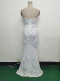Women Beaded Sequined Wrap Dinner Party Evening Dress