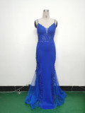 Sexy Strap Rhinestone Chain Fishbone Lace Evening Dress