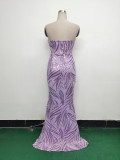 Women Beaded Sequined Wrap Dinner Party Evening Dress