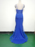Sexy Strap Rhinestone Chain Fishbone Lace Evening Dress