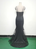 Sexy Strap Rhinestone Chain Fishbone Lace Evening Dress
