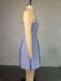 Women's Summer Chic Blue Striped Straps A-Line Dress