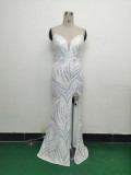 Women Beaded Sequined Wrap Dinner Party Evening Dress