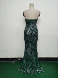 Women Beaded Sequined Wrap Dinner Party Evening Dress