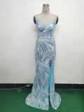 Women Beaded Sequined Wrap Dinner Party Evening Dress