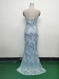 Women Beaded Sequined Wrap Dinner Party Evening Dress