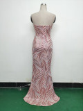 Women Beaded Sequined Wrap Dinner Party Evening Dress