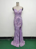 Women Beaded Sequined Wrap Dinner Party Evening Dress
