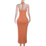 Women Sexy Holiday Backless Strap Maxi Dress with Ruffle Edge