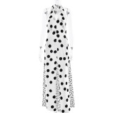 Women Summer Sexy V-Neck Lace-Up Polka Dot Patchwork Backless Maxi Dress