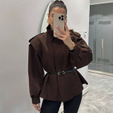 Women Fall Stand Collar Asymmetrical Jacket