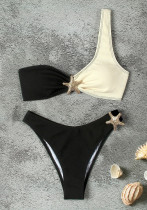Women One-Shoulder Sexy Metal Shell Accessory Bikini Swimsuit